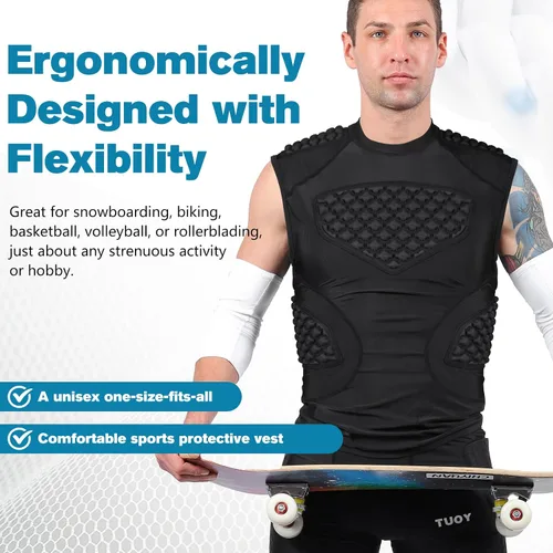 Vista 5 de DGXINJUN Chaleco protector de pecho de béisbol para hombre, camiseta acolchada con protector de esternón de corazón acanalado para sóftbol, fútbol