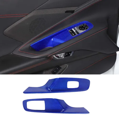 Vista 10 de Cubierta de interruptor de elevación de ventana de fibra de carbono real compatible con Chevrolet Corvette C8 2020-2026, panel de interruptor