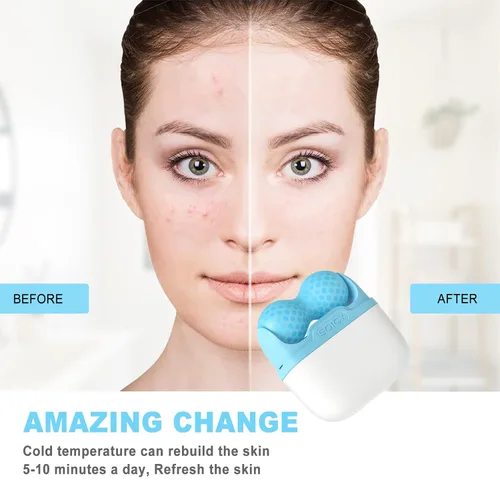 Vista 6 de Leeshine Rodillo de hielo para cara y ojos, herramientas para el cuidado de la piel facial con rodillo de masaje 2 en 1 y estuche de viaje, regalo