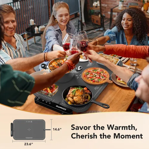 Vista 6 de Tapete de calentamiento para alimentos, bandeja de calentamiento impermeable para fiestas de buffets, calentador de alimentos con 7 ajustes de Gris