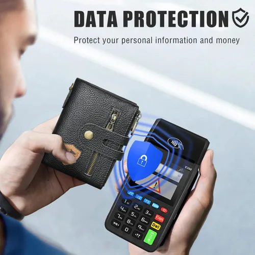 Vista 3 de Handadsume Genuino caballo loco cuero viaje regalo moneda bolsillo tarjeta caso largo organizador cadena Rfid monedero con broche para hombres