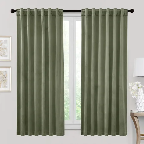Vista 65 de RYB HOME Cortinas 100% opacas de terciopelo blanco para dormitorio, pestaña trasera y bolsillo para barra, aislamiento térmico, cortinas