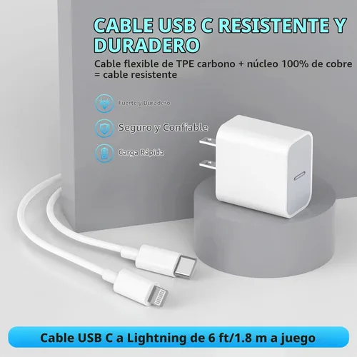 Vista 4 de 【Certificado Apple MFi】Cargador de iPhone de carga rápida, paquete de 3 adaptadores de cargador de Apple, cargador súper rápido, cable USB C a