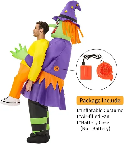 Vista 4 de Disfraz inflable para adultos, disfraz de bruja divertido disfraz de Halloween para mujeres, hombres, adolescentes, fiesta de cosplay