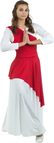 Vista 2 de Danzcue Túnica asimétrica de baile de alabanza para mujer, vestido blanco no incluido