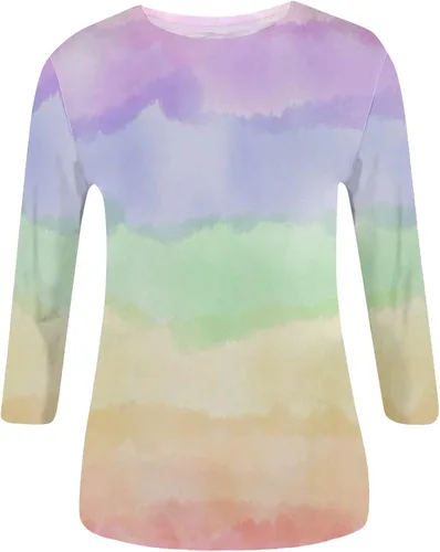 Vista 2 de SYlibes Blusas para mujer, con estampado de cuello redondo, blusa de manga larga, blusa de trabajo cómoda