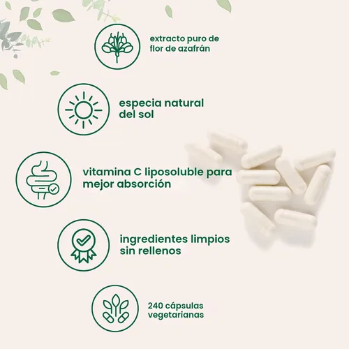 Vista 3 de Micro Ingredients Extracto de Azafrán Puro, 240 Cápsulas Vegetales Fórmula 2 en 1 con Vitamina C Liposoluble de Alta Absorción Apoyo