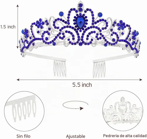 Vista 6 de Velscrun Tiara - Corona de Reina de Cumpleaños con Diamantes de Imitación y Banda Tiara de cumpleaños 27
