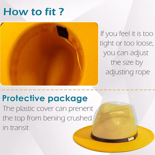 Vista 68 de Sombreros Fedora para hombre, sombrero Panamá de ala ancha con cinturón clásico Unisex Felt Fedora, Adjustable Fit, Breathable Sweatband, All-Day