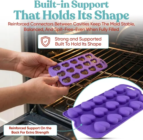 Vista 4 de Bakerpan Paquete de 3 mini moldes de silicona en forma de corazón para chocolate, dulces, gomitas, cubitos de hielo, gelatina y trufas