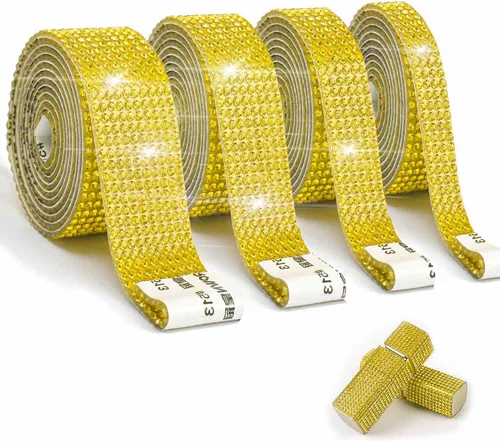 Vista 8 de 4 rollos de cinta autoadhesiva con diamantes de imitación, cinta de diamantes bling con pegatinas de 2 mm para manualidades, bodas, cumpleaños