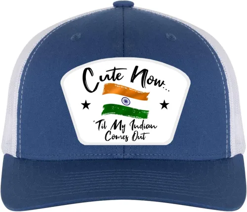 Vista 3 de Til My Indian Comes Out Country Pride India Flag Heritage Gorra ajustable de malla para camionero Black/Black