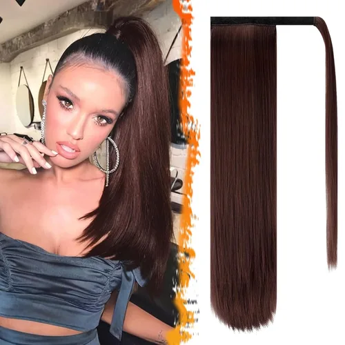 Vista 21 de BARSDAR Extensión de Cola de Caballo Corta y Recta - Extensiones de Cabello de Cola de Caballo con Cordón de 14 Pulgadas en Negro para Mujeres