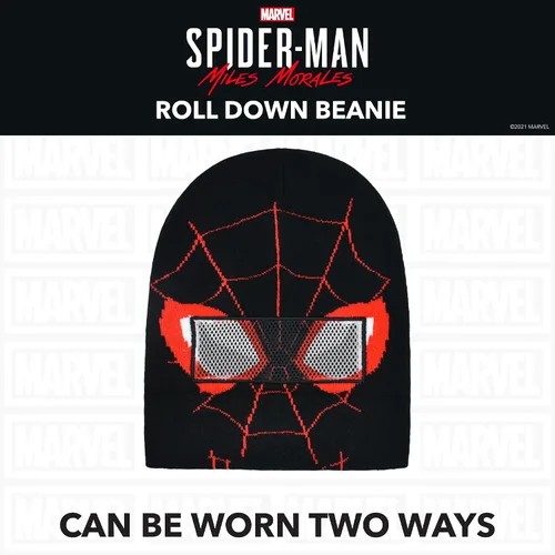 Vista 3 de Concept One Marvel Spider-Man Miles Morales Roll Down Cuff Beanie Hat, Knitted Winter Skull Cap
