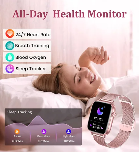 Vista 4 de Reloj inteligente de 1.83 pulgadas para mujer con llamada Bluetooth (respuesta/marcación), rastreador de actividad física con más de 100 modos