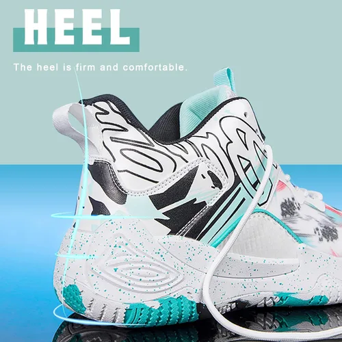 Vista 3 de Promenie Zapatos de baloncesto para hombre, antideslizantes, transpirables, para exteriores, zapatos de entrenamiento de graffiti de moda