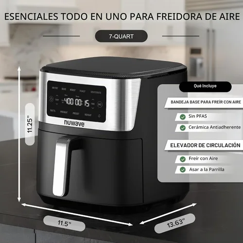 Vista 4 de Nuwave Brio Plus - Freidora de aire 6 en 1, gran capacidad de 7 cuartos de galón, control preciso de temperatura de 50 °F a 400 °F, antiadherente
