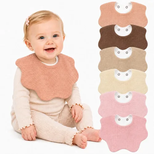 Vista 9 de NISXABEBE Paquete de 6 baberos bandana de muselina para babeo y dentición Warm Neutral-6 Pack
