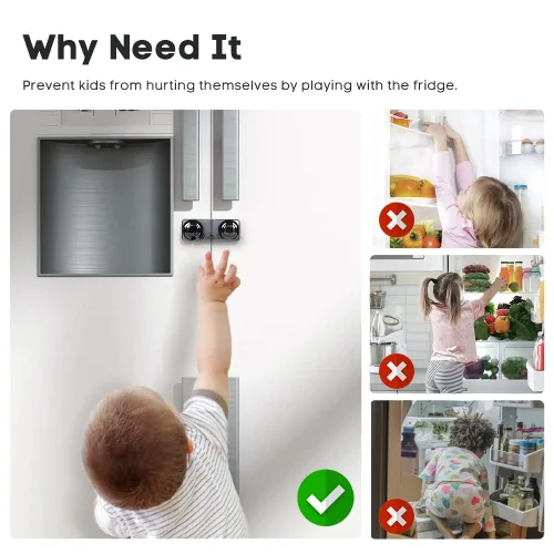 Vista 3 de EUDEMON Paquete de 2 cerraduras para refrigerador a prueba de niños, cerradura de puerta francesa de seguridad para bebés, cerradura de congelador