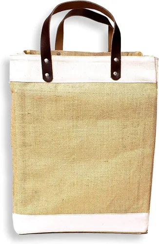 Vista 2 de Bolsa de mano ecológica con asa de cuero de yute y algodón