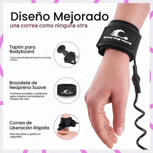 Vista 4 de Correa de bodyboard – Bobina premium de 4 pies en espiral de muñeca Boogie Board correas con enchufe Negro