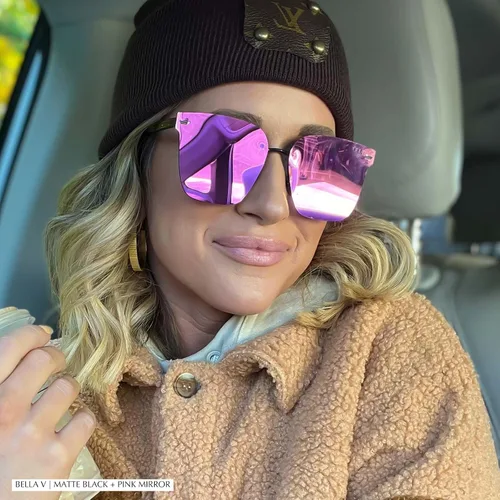 Vista 4 de DIFF Bella V Designer - Gafas de sol de gran tamaño sin montura para mujer, protección UV400