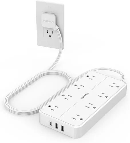 Vista 10 de TESSAN - Protector contra sobretensiones, cable de extensión de enchufe plano de 5 pies Negro