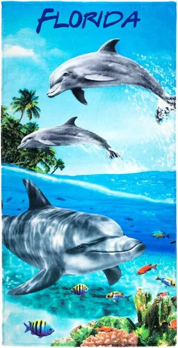 Vista 7 de Beachland Paradise Dolphins - Toalla de playa personalizada de 30 x 60 pulgadas, 100% algodón, delfín nariz de botella bajo el agua
