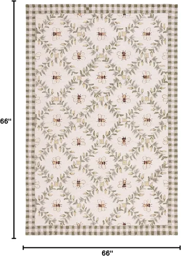 Vista 2 de SAFAVIEH Colección Chelsea Alfombra de Área - 5'6" Cuadrada, Marfil y Verde, Lana de Campo Francés Enganchada a Mano, Diseño Floral, Ideal para Sala