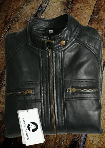 Vista 3 de Artistry Leather Men's Motorcycle Jacket Negro