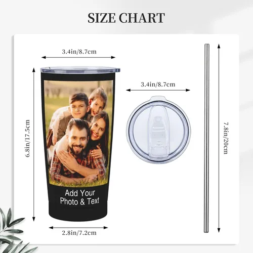 Vista 3 de Vaso de café personalizado con foto personalizada con cara, tazas con tapas y pajitas para mujeres y hombres, regalo de cumpleaños y Navidad