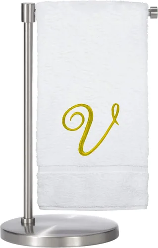 Vista 85 de Script R - Toalla de baño con monograma, regalo personalizado, 27 x 54 pulgadas, juego de 1 toalla bordada con texto dorado, 100% algodón turco Navy