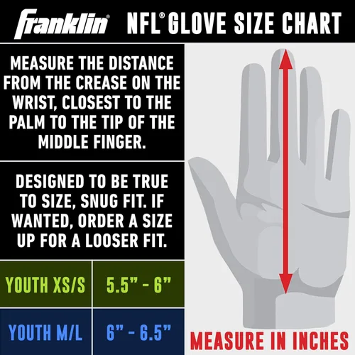 Vista 8 de Franklin Sports - Guantes de receptor de fútbol americano juvenil de la NFL, par de guantes de fútbol para niños con logotipos de equipos de la NFL