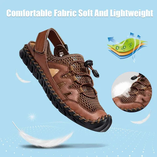 Vista 6 de Sandalias para hombre, zapatos de playa de cuero de verano para pescador, sandalias de punta cerrada para hombres, sandalias de agua transpirables
