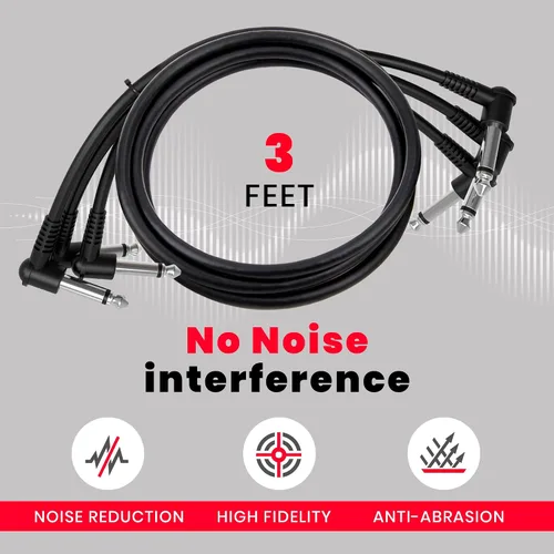 Vista 3 de Miracle Sound Cable de guitarra de 3 pies para efectos de pedalera con enchufe de ángulo recto, ideal para guitarra eléctrica y bajo, cable