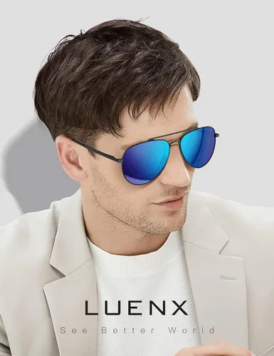 Vista 17 de LUENX, Aviator - Gafas de sol polarizadas, para hombres y mujeres, protección UV 400, con funda 60MM