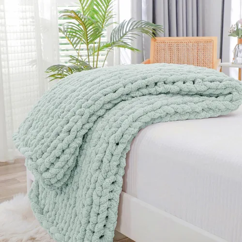 Vista 46 de Bigacogo - Cobija de punto grueso de 40 x 40 pulgadas, de felpilla, 100% tejida a mano, cobija pequeña de punto trenzado suave y grueso, con nudo