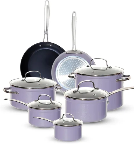 Vista 22 de Nuwave - Juego de 12 utensilios de cocina forjados y ligeros, revestimiento ultra antiadherente de cerámica Duralon G10 saludable, tapas de vidrio