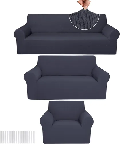 Vista 16 de Peryiter Juego de 3 Fundas para Sofá, Cubiertas de Muebles para Sofá, Loveseat, Sillón, Ajuste de Forma Elástico, Sin Arrugas, Protector de Muebles