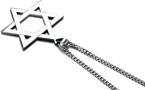 Vista 4 de Collar con colgante de hexagrama de la estrella de David de acero inoxidable con símbolo religioso judío para hombre