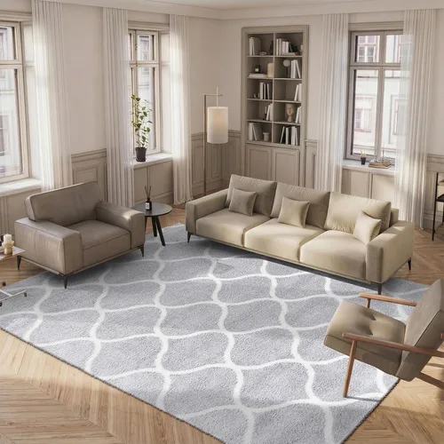 Vista 40 de SAFAVIEH Tahoe Shag Collection - Alfombra para pasillo, 2 x 9 pies, color beige y blanco, diseño de enrejado, no desprende pelusa y de fácil