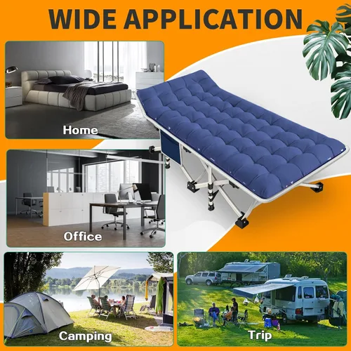 Vista 4 de Paquete de 2 catres de camping con colchón, cómodo y resistente, carga de hasta 450 libras, para dormir, cama de campamento, catre plegable