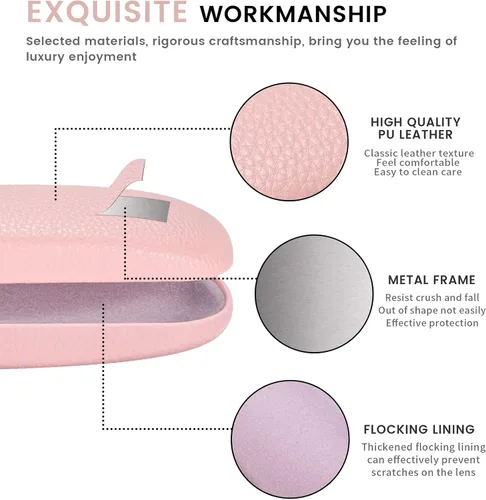 Vista 4 de molshine Estuche rígido de piel sintética para gafas, estuche portátil de viaje para hombres, mujeres, niñas, viajes, estudio, trabajo