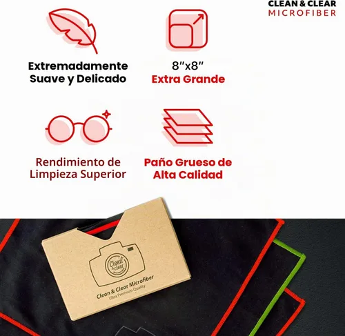 Vista 4 de 9 paños grandes de fibra Clean & Clear, alta calidad, para limpiar lentes de cámara, anteojos, pantallas y todo tipo de lentes , Paquete de 4