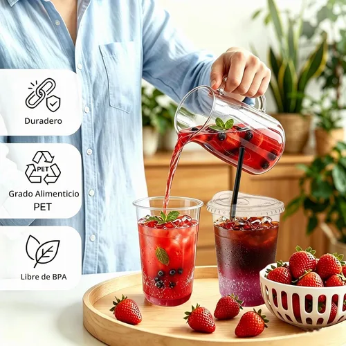 Vista 9 de Juego de 100 vasos de plástico transparente de 16 onzas con tapas para sorbos y popotes, tazas de café helado desechables con tapas para bebidas