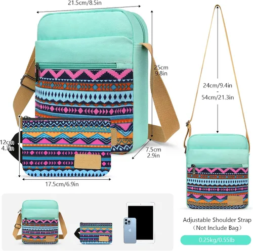 Vista 3 de Kemy's - Juego de bolso de nieve para niñas, preadolescentes y adolescentes, pequeña bandolera, bolso sobre el hombro, bolso de mensajero de lona