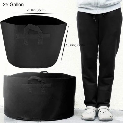 Vista 7 de FiveSeasonStuff Bolsas de cultivo, macetas de tela resistente (paquete de 5 unidades, 25 galones (negras))