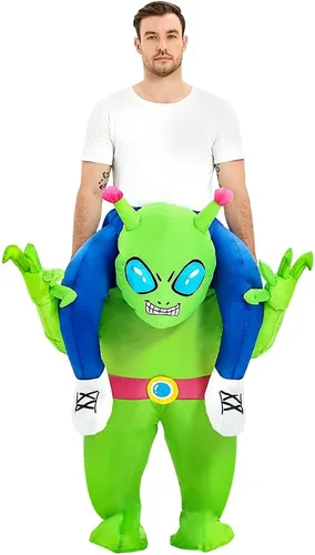 Vista 3 de Disfraz inflable de alienígena para adultos, disfraz de alienígena, enterizo para montar en fiesta de disfraces, disfraz de Halloween para hombres