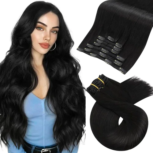 Vista 21 de Moresoo Extensiones de cabello humano con clip, balayage, color marrón oscuro a marrón dorado con clip, extensiones de cabello humano con clip, 5