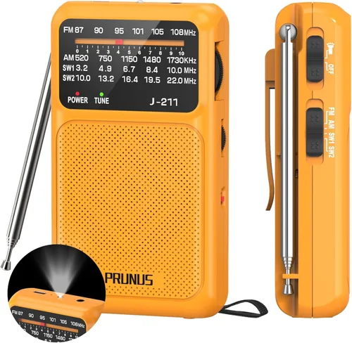 Vista 7 de PRUNUS J-211 - Radio portátil AM FM con carga USB C y operada por baterías AA, radio de transistor, fuerte recepción y altavoz claro, conector